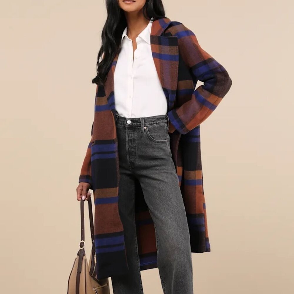 NWT! Avec Les Filles (Med) Plaid Walker Wool Coat